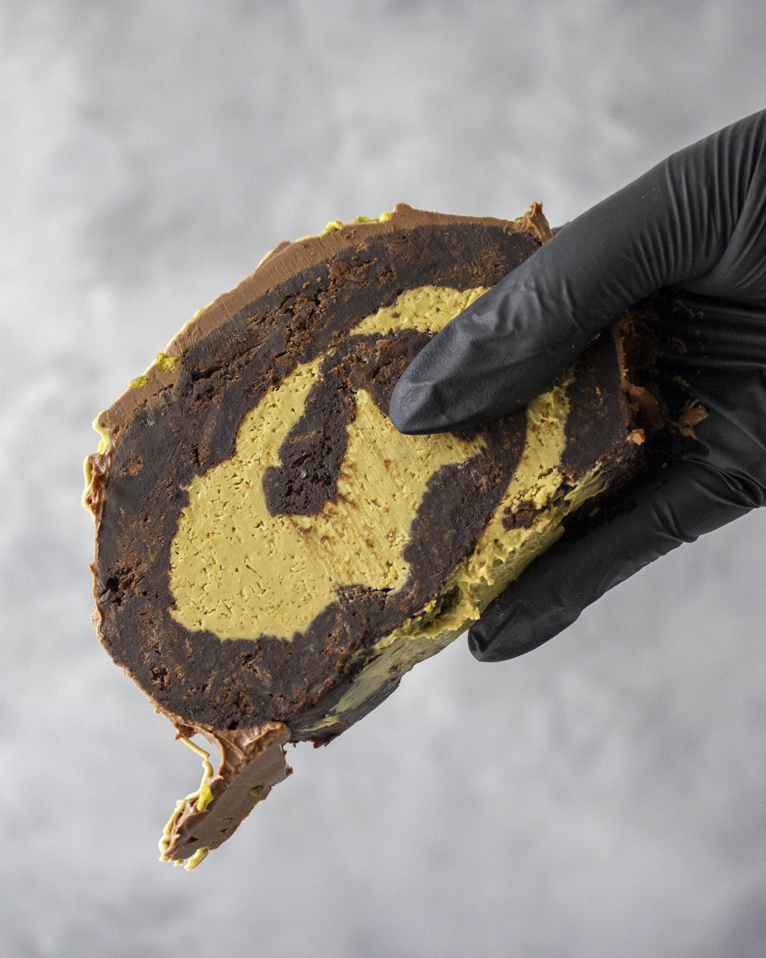 Pistachio Brownie Roll Slice