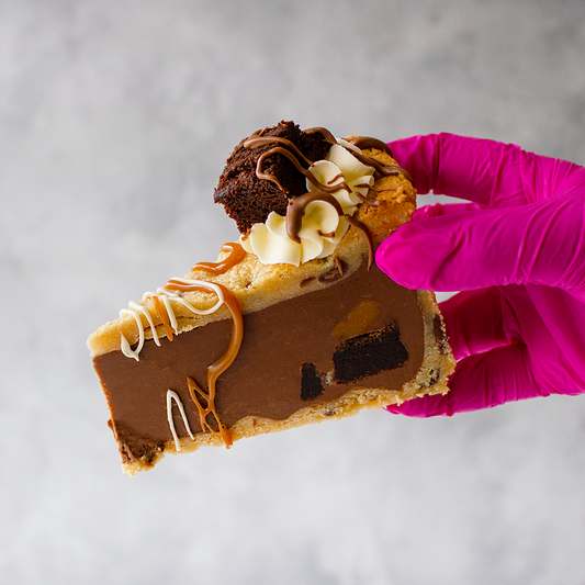 Salted Caramel Brownie Cookie Pie Slice