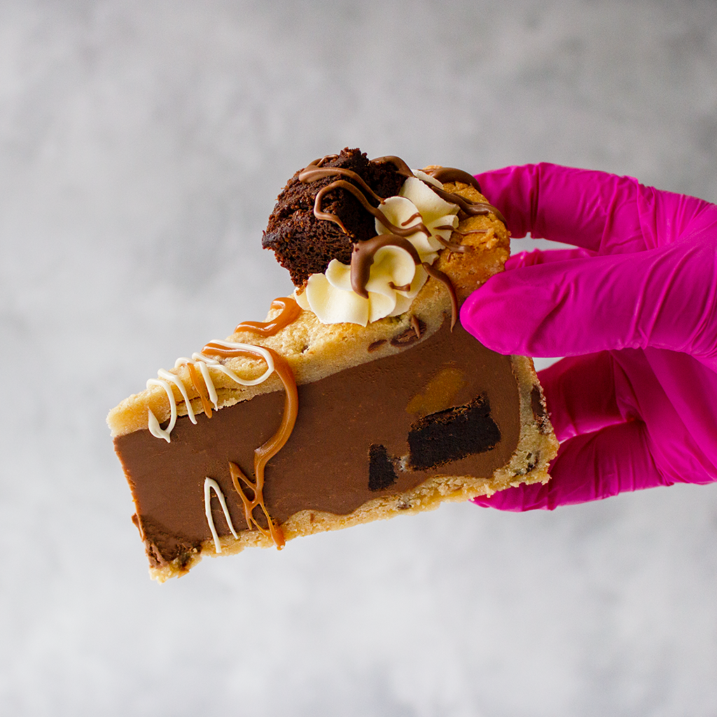 Salted Caramel Brownie Cookie Pie Slice
