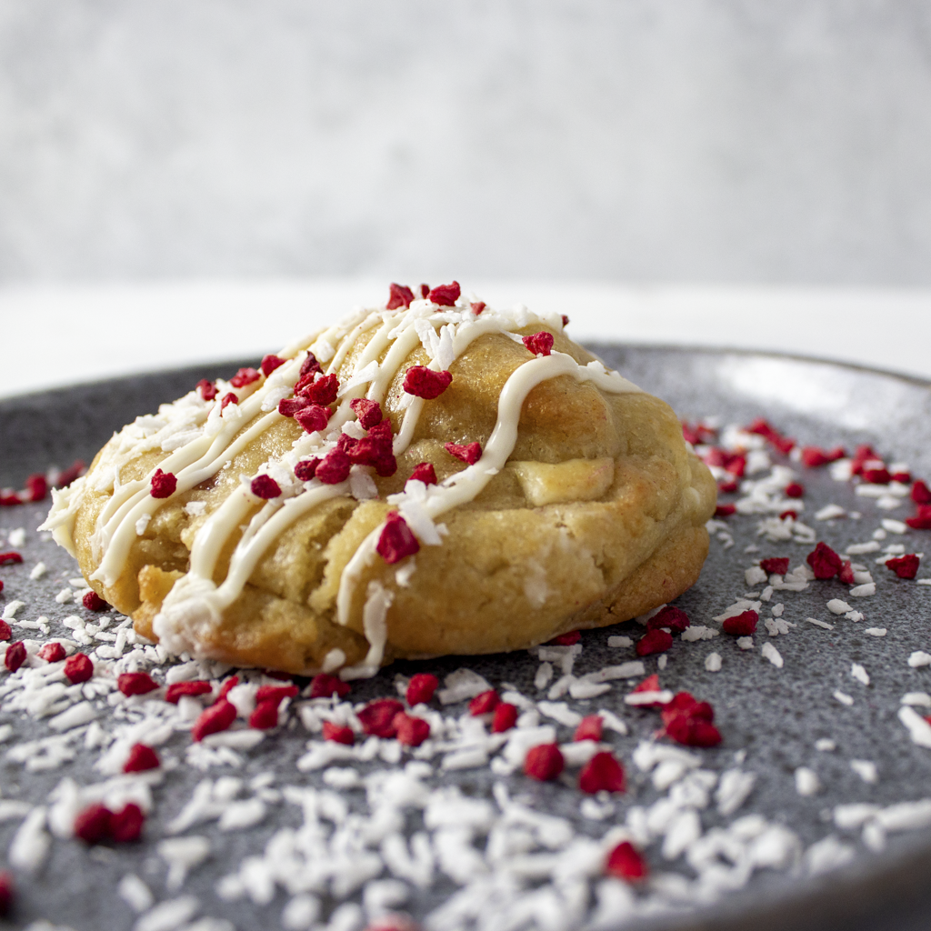 Raspberry, Coconut & White Chocolate Deluxe Cookie