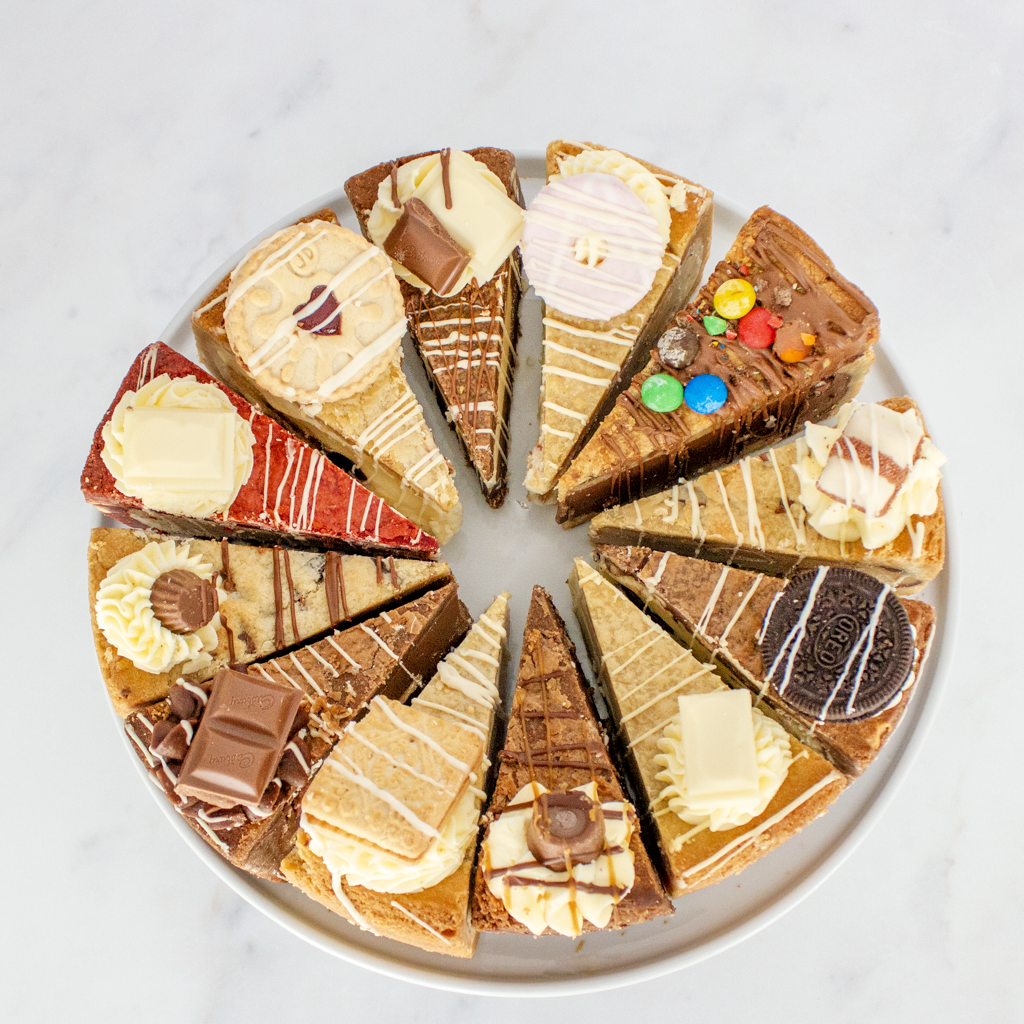 DoughGirl Full Cookie Pie 12 slices on a white plate