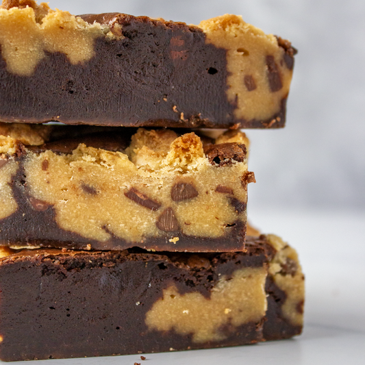 A block of 3 DoughGirl Classic Brookie Slabs against a neutral background