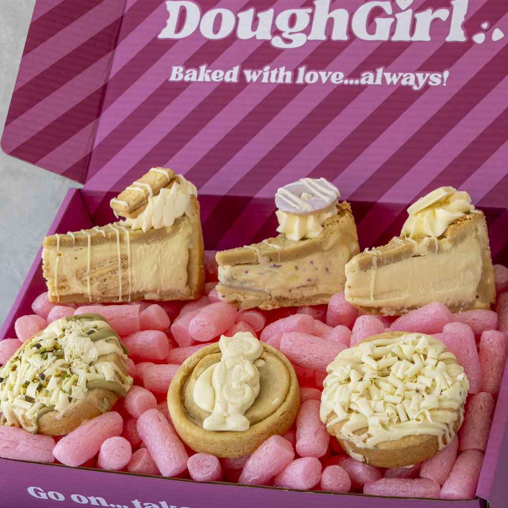 DoughGirl gift box filled with cookies and cookie pie slices