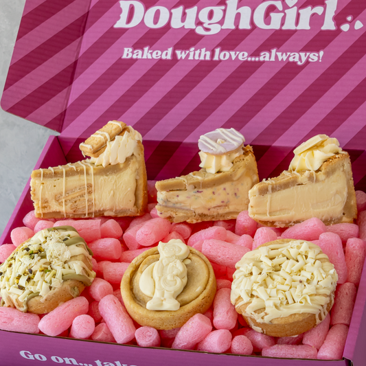 DoughGirl gift box filled with cookies and cookie pie slices