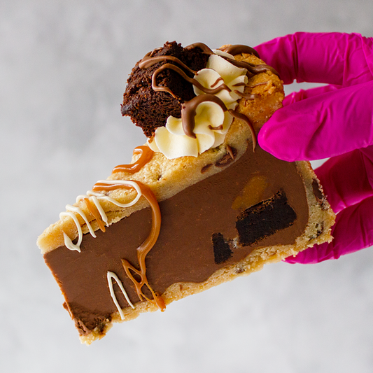Salted Caramel Brownie Cookie Pie Slice