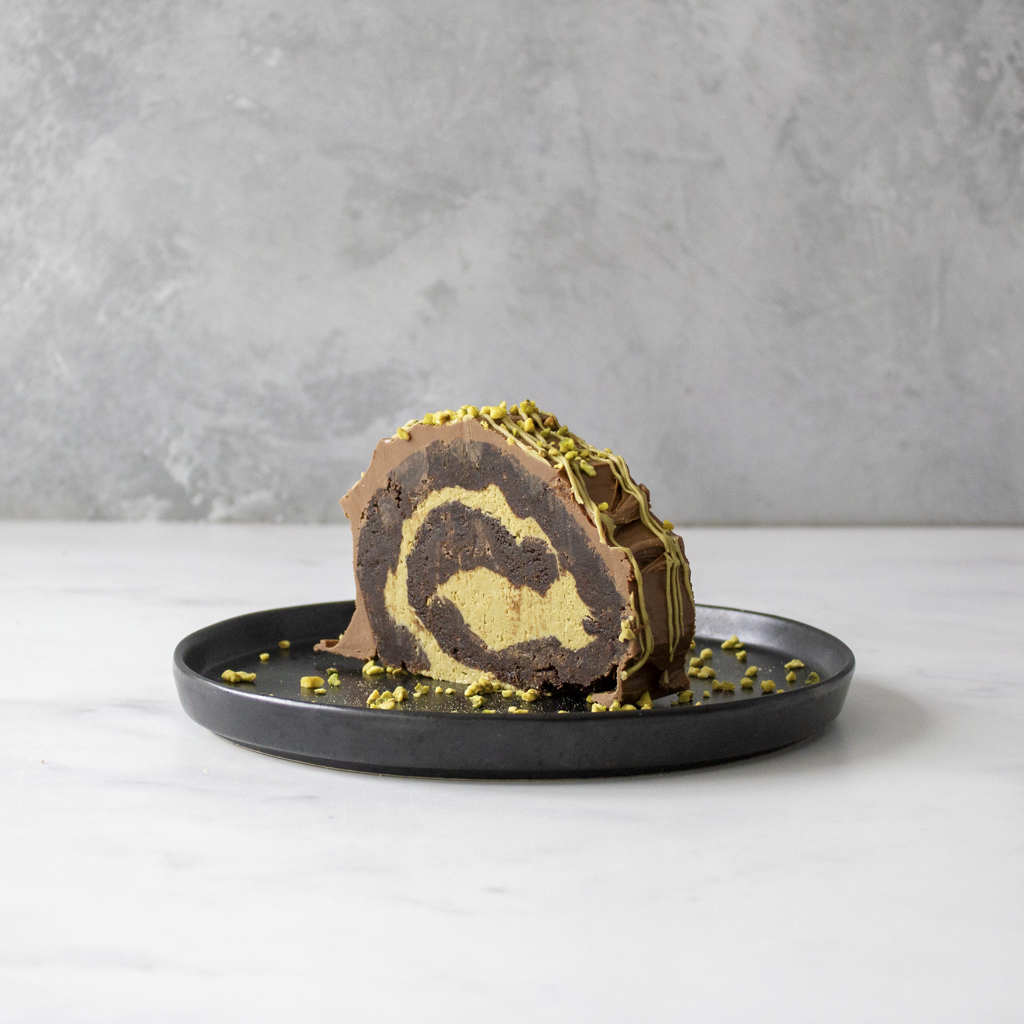Pistachio Brownie Roll Slice