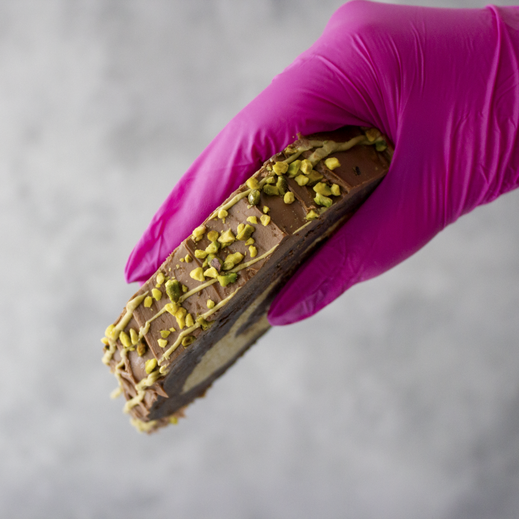 Pistachio Brownie Roll Slice