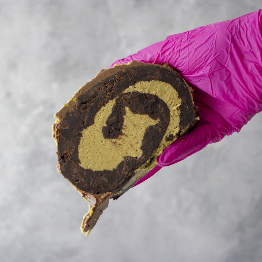 Pistachio Brownie Roll Slice