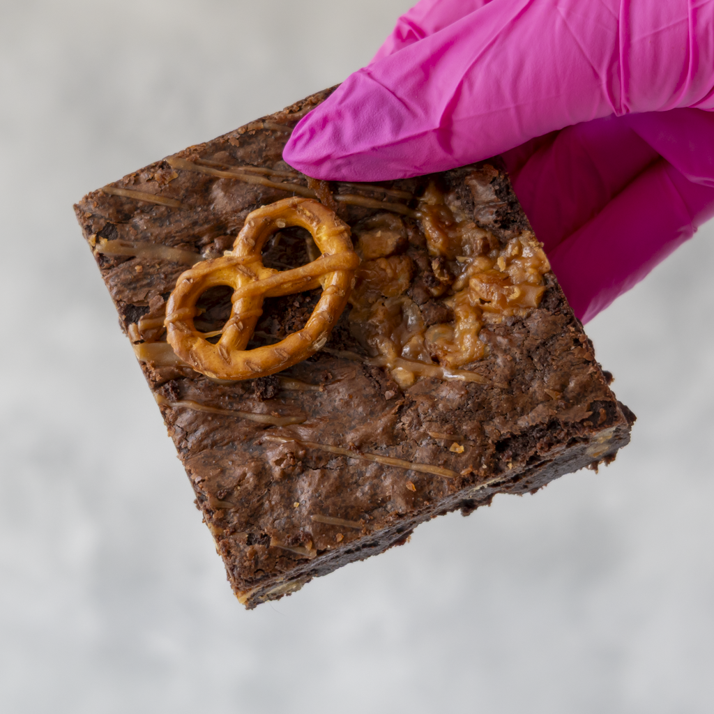 Caramel Pretzel Brownie Slab