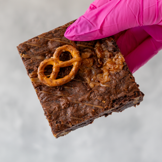 Caramel Pretzel Brownie Slab