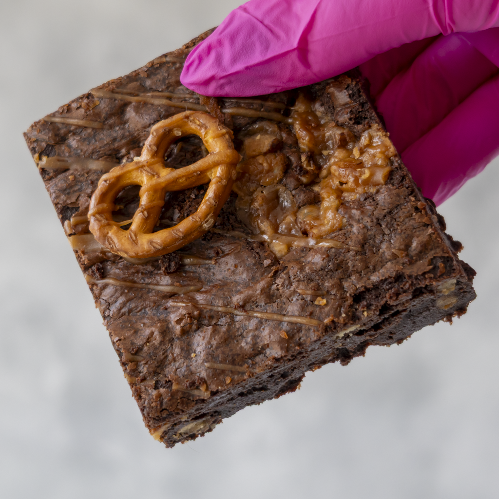 Caramel Pretzel Brownie Slab