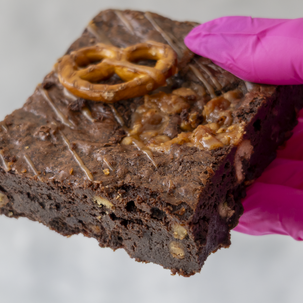 Caramel Pretzel Brownie Slab
