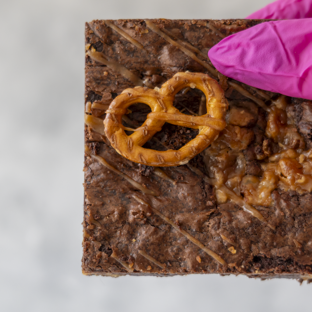 Caramel Pretzel Brownie Slab