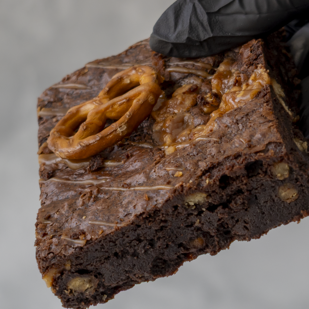 Caramel Pretzel Brownie Slab
