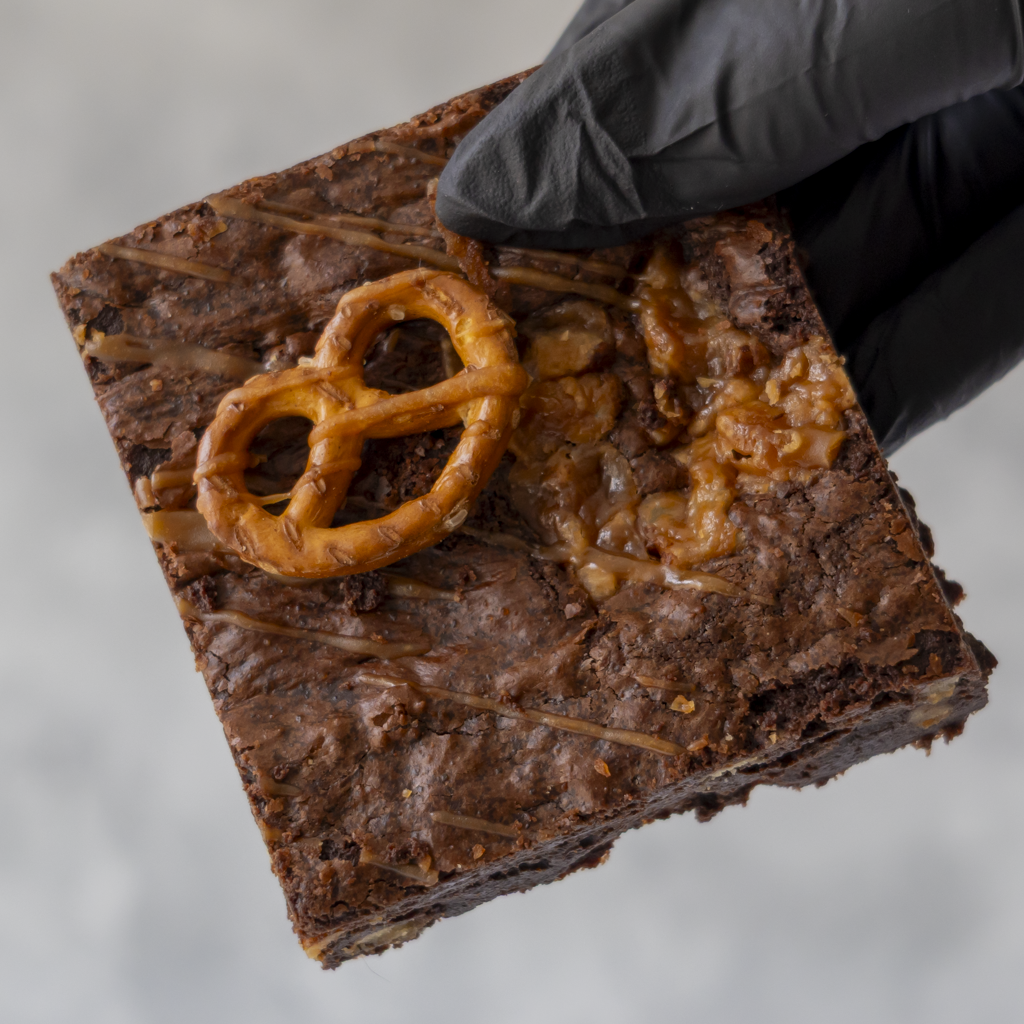 Caramel Pretzel Brownie Slab