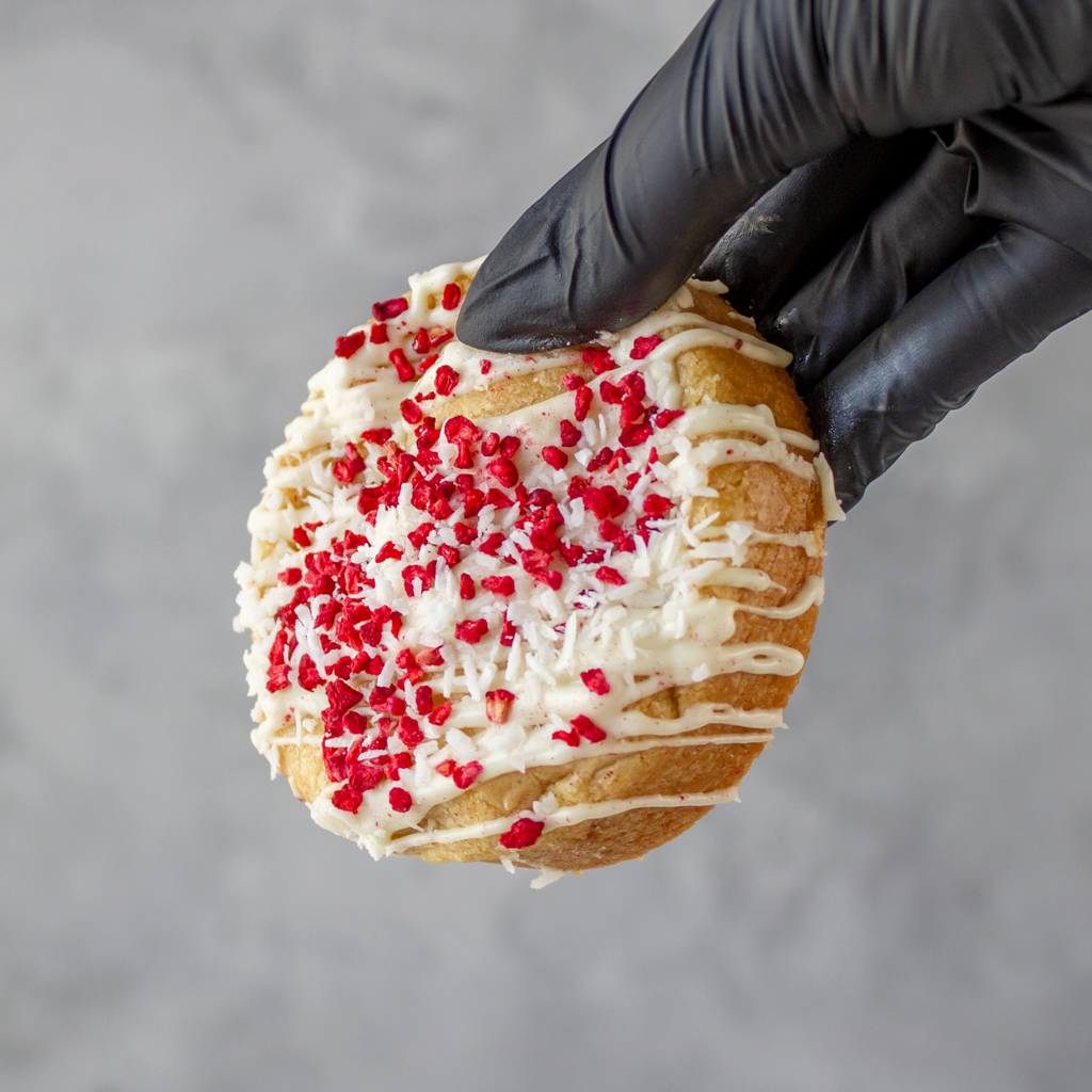 Raspberry, Coconut & White Chocolate Stuffed Deluxe Cookie