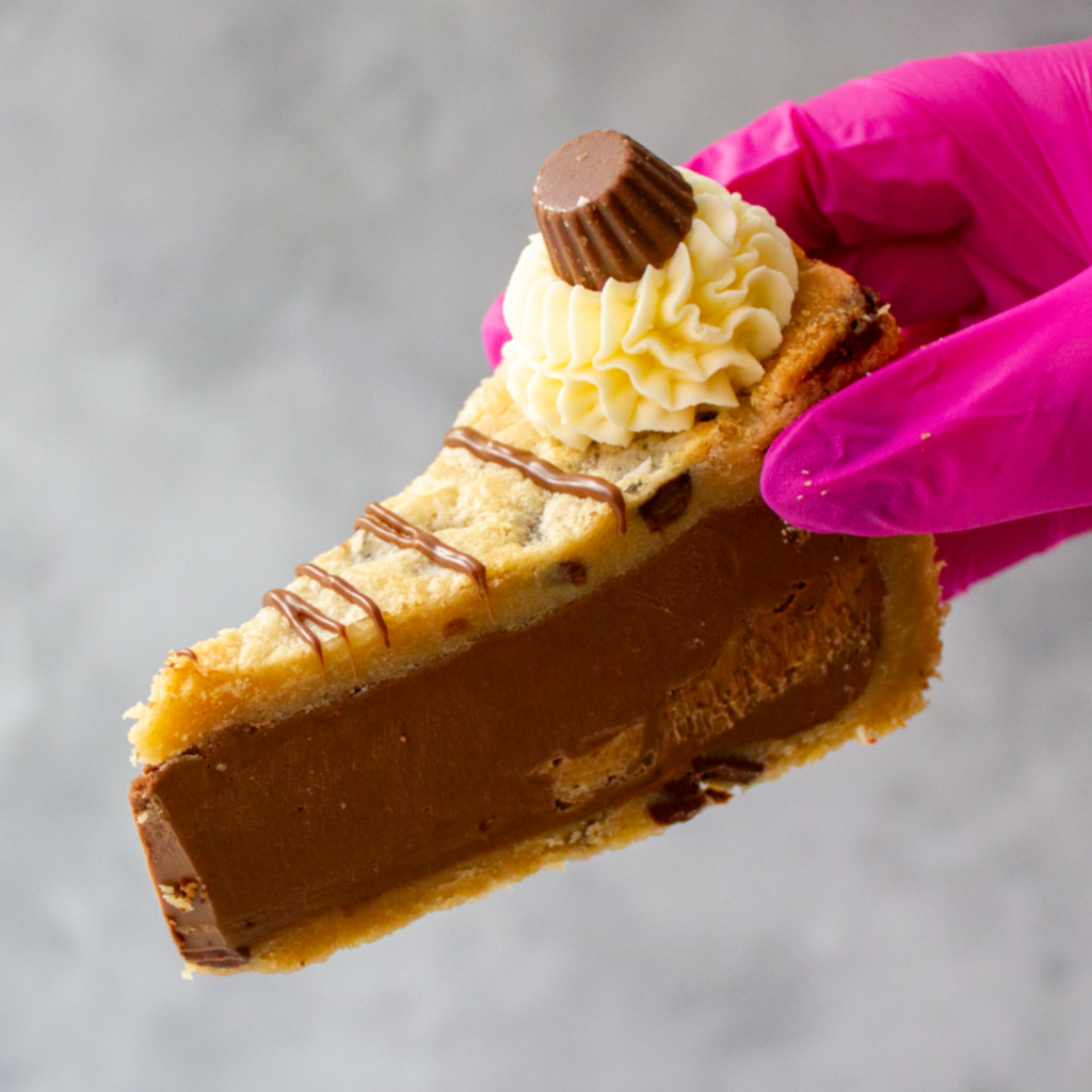 DoughGirl Cookie Pie Slice with Reese’s, peanut butter topping and milk chocolate drizzle