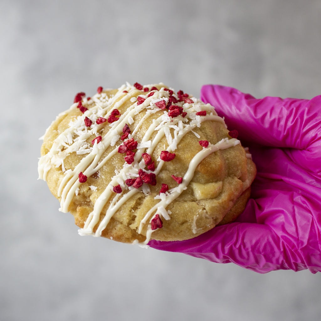 Raspberry, Coconut & White Chocolate Deluxe Cookie