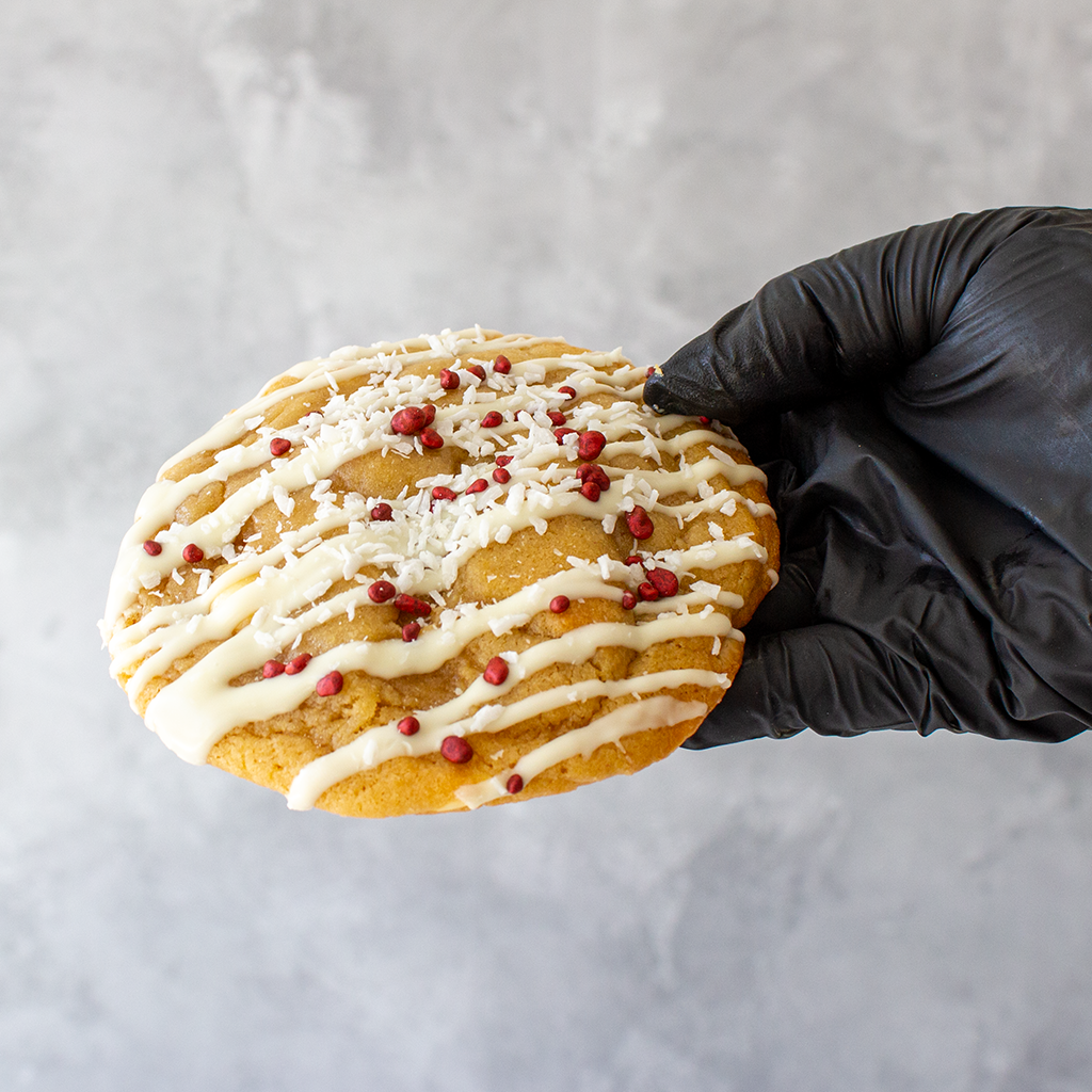 Raspberry, Coconut & White Chocolate Deluxe Cookie