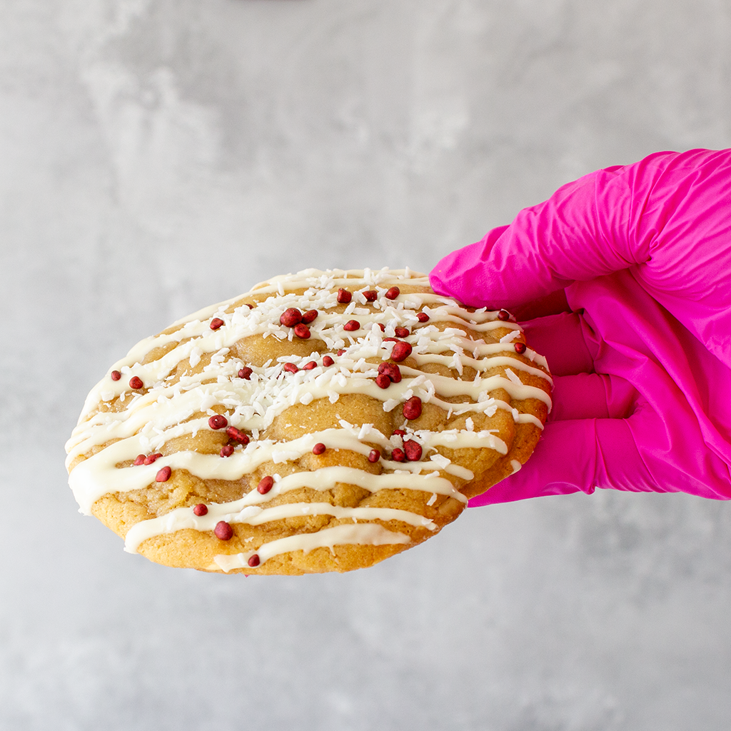 Raspberry, Coconut & White Chocolate Deluxe Cookie